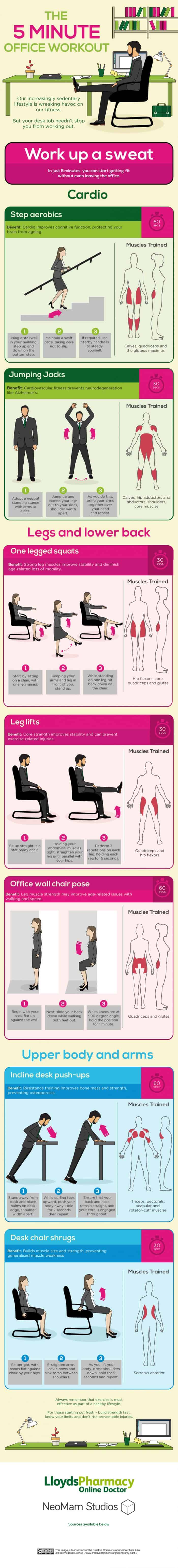 5 minute office workout to work cardio, legs, body