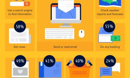 Percentages of and reasons why senior citizens are using internet